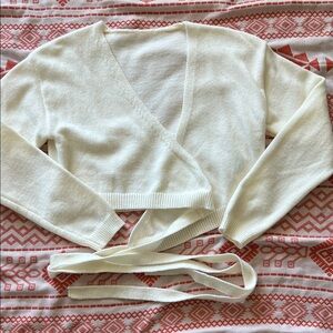 Elegant Cream V-Neck Wrap Sweater